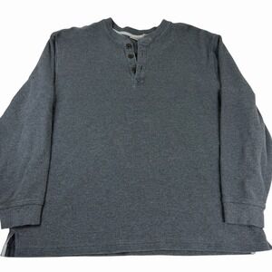 VTG LL Bean Shirt Men XL Gray Henley Thermal Long Sleeve Cotton Mini Waffle Tee